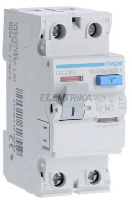 Диференційний автомат Hager 2P C16A 30мA тип A (ADA966D)