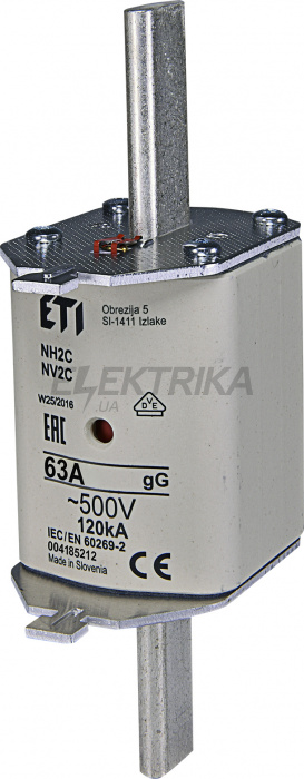 Плавка вставка запобіжник ETI NH2C gG 63A/500V 004185212