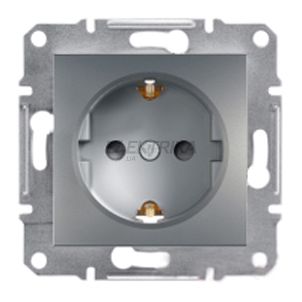 Розетка Schneider Electric Asfora із заземленням, шторки сталь (EPH2900262)