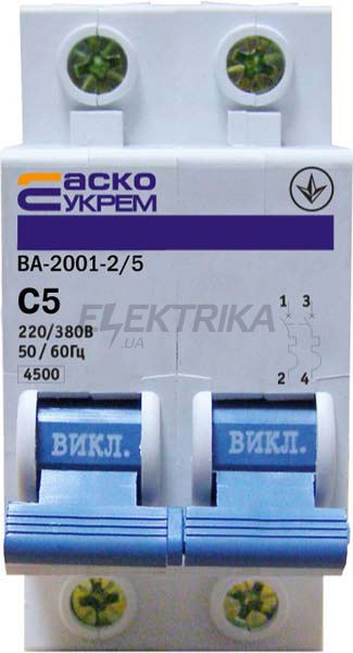Автоматичний вимикач УкрЕМ ВА-2001 2р 5А АсКо
