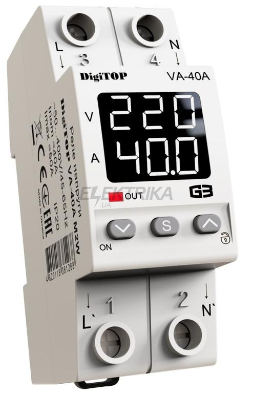 Реле напруги з контролем струму digitop (VA-40A M2W)
