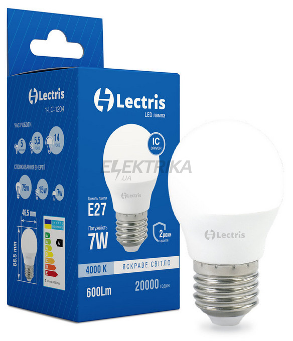 Світлодіодна лампа Lectris LED G45 7W 4000K 220V E27 (1-LC-1204)