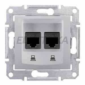 Комп'ютерна розетка подвійна RJ45 кат.6 STP Schneider Electric Sedna алюміній (SDN5000160)