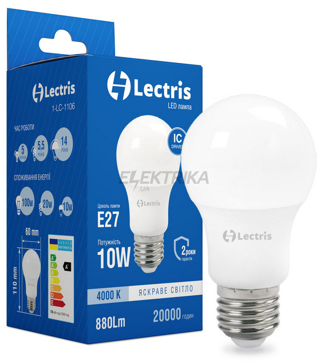 Світлодіодна лампа Lectris LED A60 10W 4000K 220V E27 (1-LC-1106)