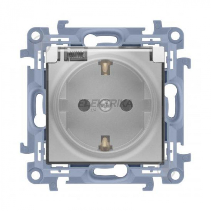 Розетка SIMON10 із заземленням Schuko, із прозорою кришкою, срібло (CGSZ1B.01/43A)