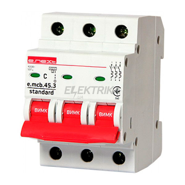 Автоматичний вимикач модульний E.NEXT e.mcb.stand.45.3.C1, 3р, 1А, C, 4,5 кА (s002024)