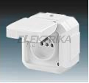 Розетка із заземленням та кришкою, IP54, білий, Variant+, Elektro-Praga