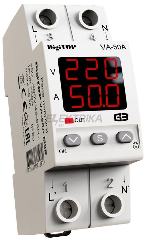 Реле напруги з контролем струму digitop (VA-50A M2R)