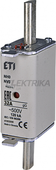 Плавка вставка запобіжник ETI NH0 gG 32A/500V 004183208