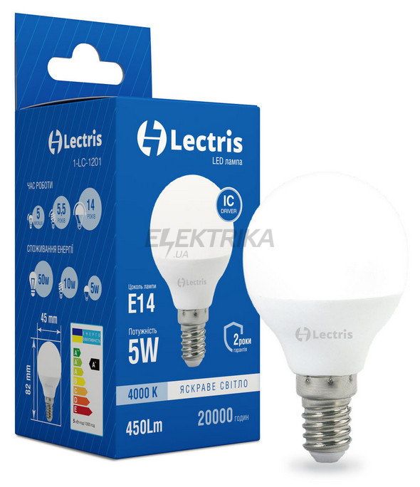 Світлодіодна лампа Lectris LED G45 5W 4000K 220V E14 (1-LC-1201)