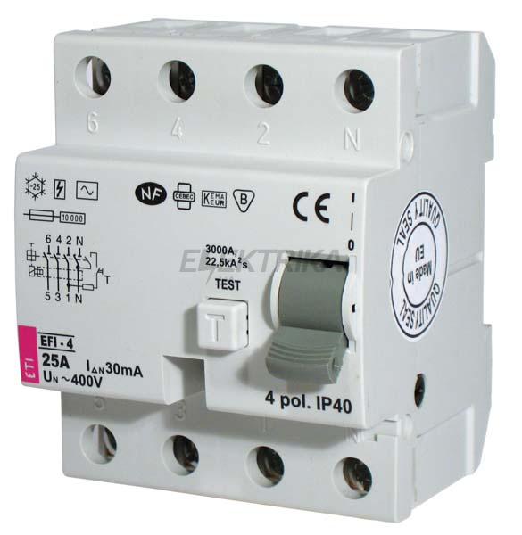 Реле диференціальне (ПЗВ) EFI-4 63/0,1 AC (10кA)