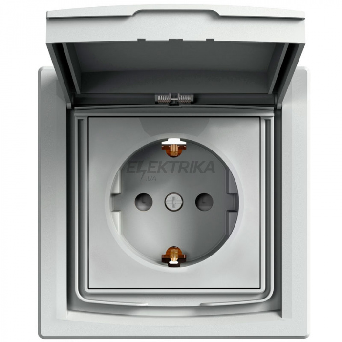 Розетка Schneider Electric Asfora із заземленням, шторки кришка алюміній (EPH3100361)
