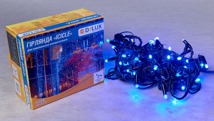 Гірлянда зовнішня DELUX ICICLE 75LED 2x0.7m синій/чорний IP44 EN (90016593)