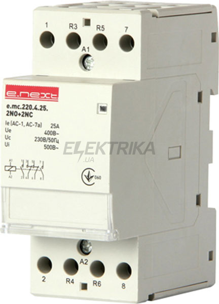 Контактор модульний E.NEXT e.mc.220.4.25.2NO+2NC, 4р, 25А, 2NO+2NC, 220В (p005022)
