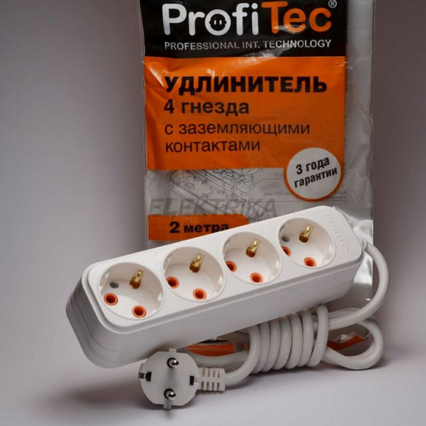 Подовжувач Profitec із заземленням 4 розетки 2 метри білий (PRFGRP 1010400102)
