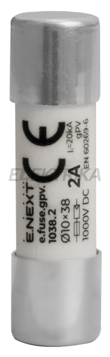 Запобіжник плавкий e.fuse.gpv.1038.2, 10x38, gPV, 2A, 1000VDC, 20kA (i0610111)