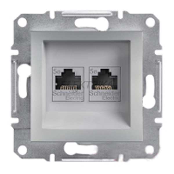 Розетка комп'ютерна подвійна RJ45 Schneider Electric Asfora категорія 6 UTP алюміній (EPH4800161)