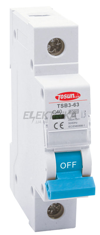 Автоматичний вимикач TOSUNlux TSB3-63, 40А, 1P, тип С, 6кА (6940151023746)