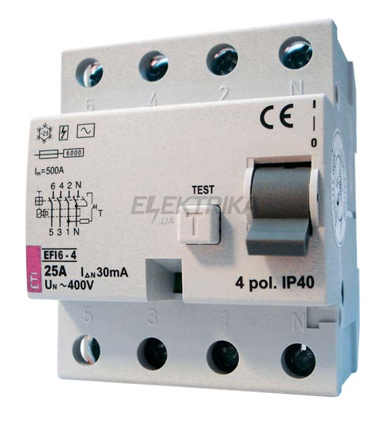 Реле диференціальне (ПЗВ) EFI6-4 40/0,03 AC (6кА)