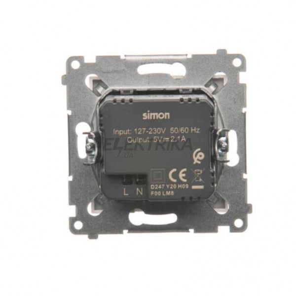 Розетка Simon 54 USB заряджання, подвійна, 2.1А, чорний мат (DC2USB.01/49)