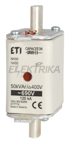 Плавка вставка запобіжник ETI NH00 40kVAr 690V gCP 004117113
