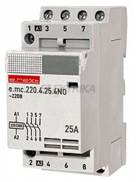 Контактор модульний E.NEXT e.mc.220.4.25.4NO, 4р, 25А, 4NO, 220В (p005005)