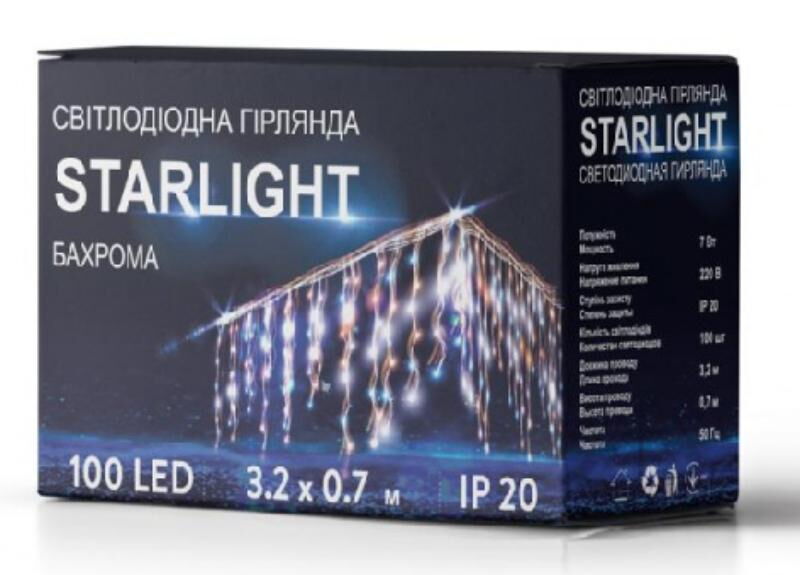 Гирлянда STARLIGHT бахрома белый 100LED IP20 прозрачный 3,2x0,7м (000057279)