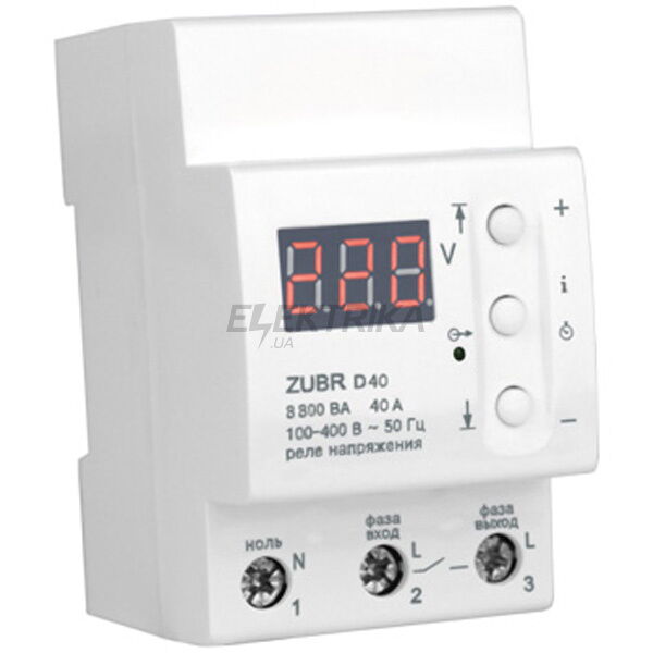 Реле контроля напряжения Zubr 40А 8800 ВА (D40)