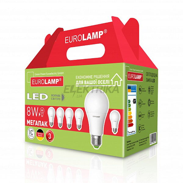 Промо-набор EUROLAMP LED Лампа ЕКО A60 8W E27 4000K акция 6in1 (16)